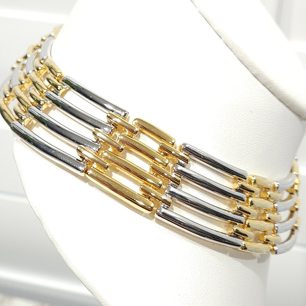 Vintage Givenchy Gold & Silver Two Tone Collar Necklace 14-inch - Picture 7 of 16